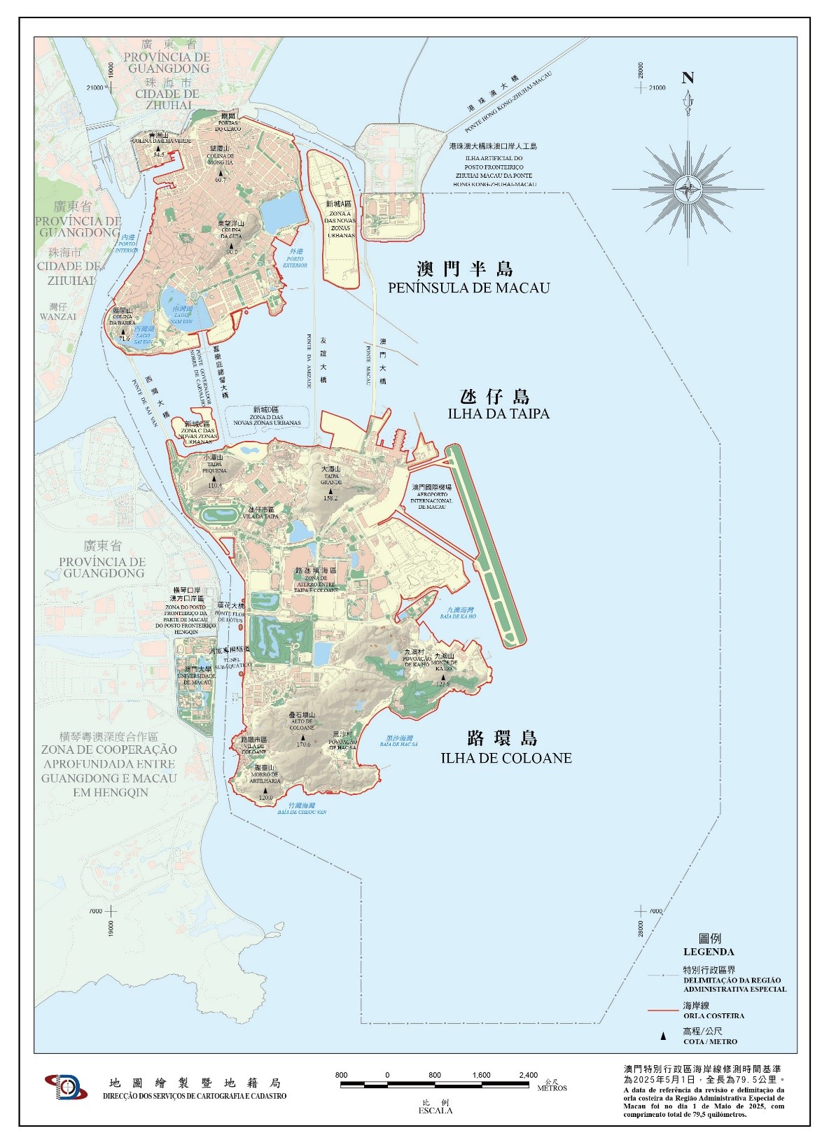 澳门特别行政区海岸线图